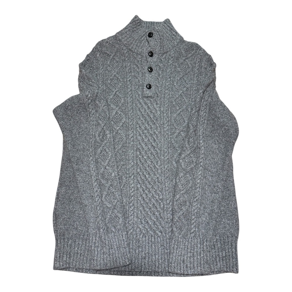 Banana Republic Gray Cable Knit Sweater XL Tall Merino Wool Blend Italian Yarn
